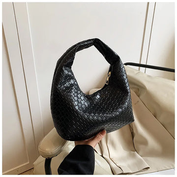 Qfdian Women Underarm Bag Classic Fashion Woven Embossed Hobo Soft PU Leather Small Top-handle Shoulder Bag Casual Daily Handbags